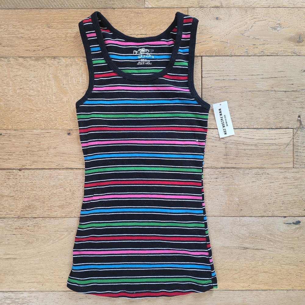 y2k Vintage PacSun TILT  Striped Cotton Tank skate surf 2000's elena gilbert